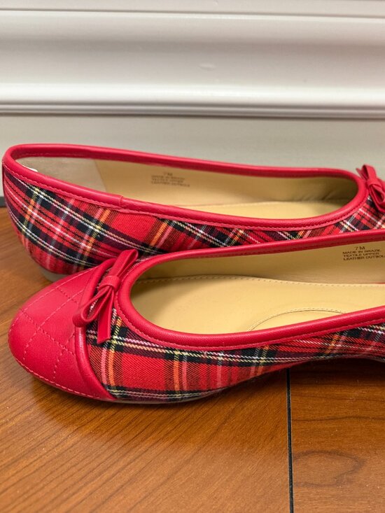 Talbots Shoes - Talbots Tartan Plaid Ballet Flats Shoes Red Multi Blair Cap Toe